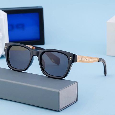 Polarized Sunglasses Men Square Frame TAC Lens UV400 Protection Engraved Metal Temples Driving Fishing Vintage Style