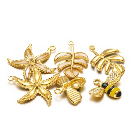 DIY Fabrication De Bijoux Charmes Acier Inoxydable Étoile De Mer Dorée Coquillage Abeille Émail Pendentifs De Feuilles