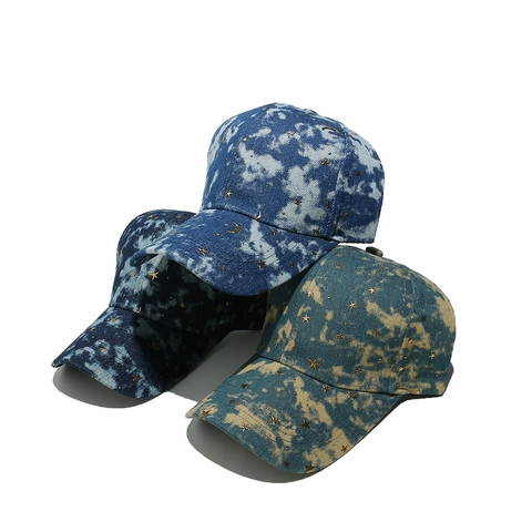 Cappello Da Baseball Cotone Denim Stampa Oro Stella Luna Tie Dye Gradiente Cappello Da Sole Regolabile Streetwear Donna Uomo
