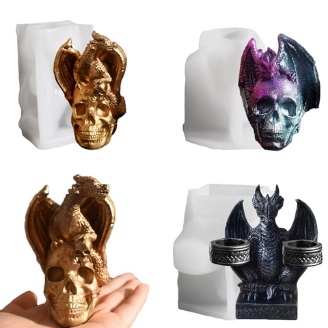 Halloween Dragon Skull Silicone Mold 3D Gothic Scented Candle Epoxy Resin DIY Craft Home Ornament Making Tool Accessory