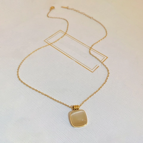 Square Cat Eye Stone Pendant Necklace Stainless Steel Gold Plated Clavicle Chain Minimalist Geometric Jewelry Women