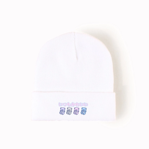 Acrylic Knitted Beanie Hat Warm Winter Ribbed Cartoon Bear Print Japanese Style For Women Men
