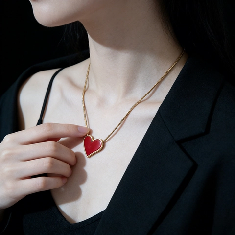 Heart Pendant Necklace Stainless Steel Gold Plated Snake Chain Minimalist Elegant Clavicle Chic Jewelry For Women Girls