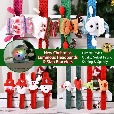Pulseras De Navidad Slap LED Luminosas Felpa Lentejuelas Para Niños Regalos De Fiesta Papá Noel Reno Muñeco De Nieve