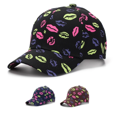 Baseball Cap Women Neon Colorful Lip Print Polyester Canvas Adjustable Outdoor Sunshade Hip Hop Fashion Hat
