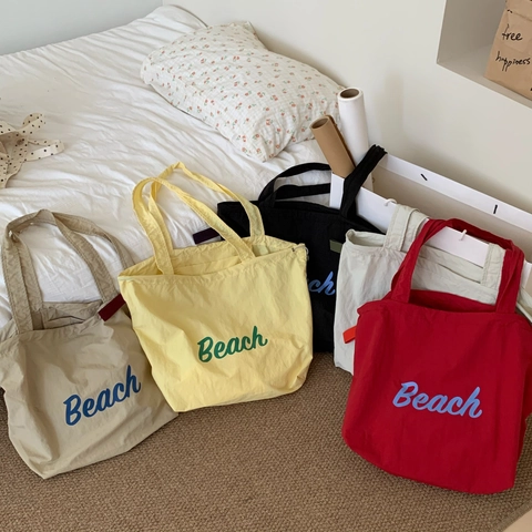 Große Kapazität Nylon Tote Bag Damen Casual Beach Print Kordelzug Schultertasche Leicht Vielseitig Sommer