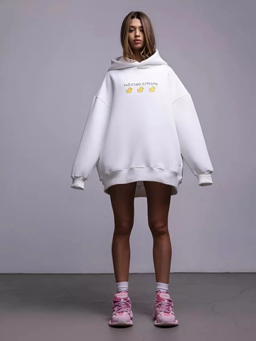 Women Oversized Hoodie Cotton Polyester Blend Fleece Pullover Three Yellow Ducks Russian Letter Print Streetwear Casual