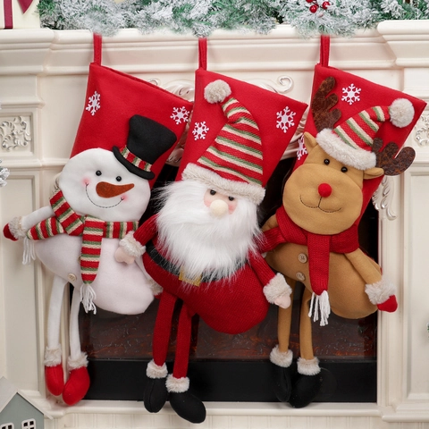 Calza Di Natale Sacco Regalo 3D Cartone Animato Babbo Natale Pupazzo Di Neve Renna Appesa Grande Maglia Peluche Decorazione