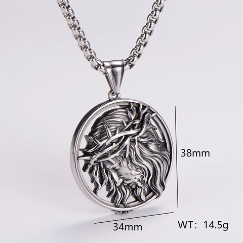Collier Pendentif Portrait Jésus Christ Acier Inoxydable 304 Rétro Punk Épines Bijoux Chrétiens Religieux