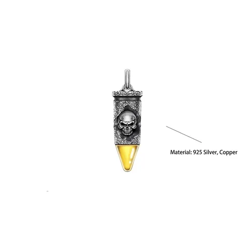 Bullet Skull Pendant Necklace Retro Copper Silver Plated Gothic Punk Hip Hop Style Jewelry For Men Vintage Accessories