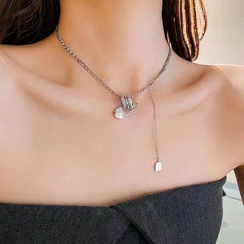 Sicherheitsnadel Anhänger Halskette Kupfer Mit Zirkonia Ineinandergreifende Ringe Lange Quaste Schlüsselbein Kette Modeschmuck Damen