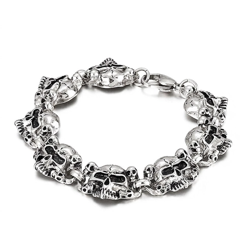 Bracciale Teschio In Acciaio Inossidabile Da Uomo Gotico Punk Retro Colore Argento Gioielli Biker Con Chiusura A Moschettone