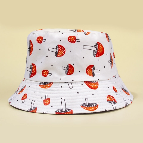Cappello Alla Pescatora Con Stampa Di Funghi Tela Di Cotone Protezione Solare Outdoor Per Donne