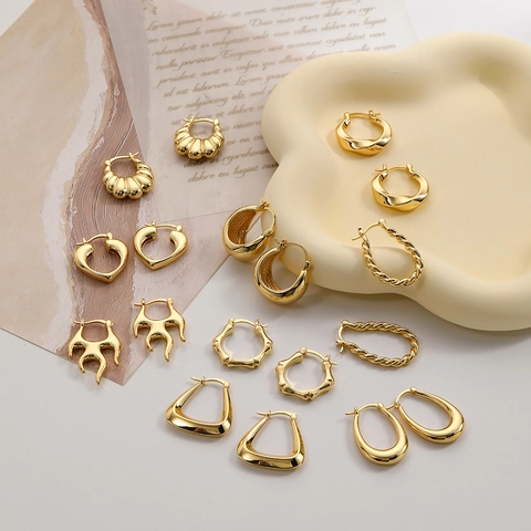 Geometrische Creolen 18K Vergoldet Kupfer Herz Wassertropfen Gedreht Elegant Hochglanz Trendiger Schmuck Für Damen