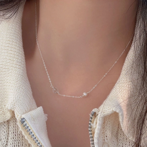 Collar De Plata De Ley 925 Con Perla Artificial Y Cristal Minimalista Elegante Estilo Coreano Joyería Para Mujer