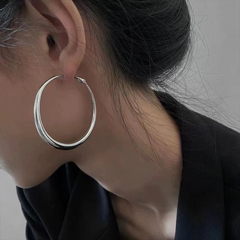 Orecchini A Cerchio Grandi Minimalisti In Lega Placcata Argento Gioielli Cerchio Tondo Geometrico Per Donne Semplici