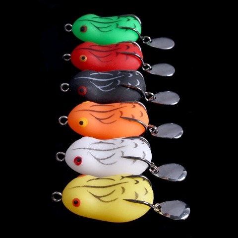 Bionic Frog Fishing Lure Rotating Sequins Soft Bait Double Hooks Realistic Surface Lure For Bass Snakehead Freshwater Salterwater Fishing Accessories
