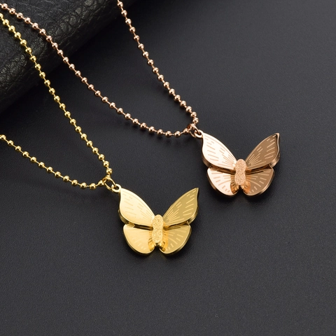 Trendy Titanium Steel 3D Butterfly Pendant Necklace For Women High End Gold Rose Gold Plated Box Chain Choker Jewelry Gift