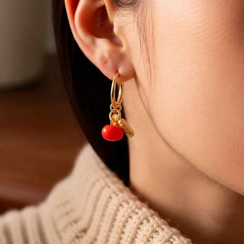 Pendientes De Aro Con Colgantes De Caqui Y Cacahuete Nuevo Estilo Chino Aleación Esmalte Joyería Para Mujeres