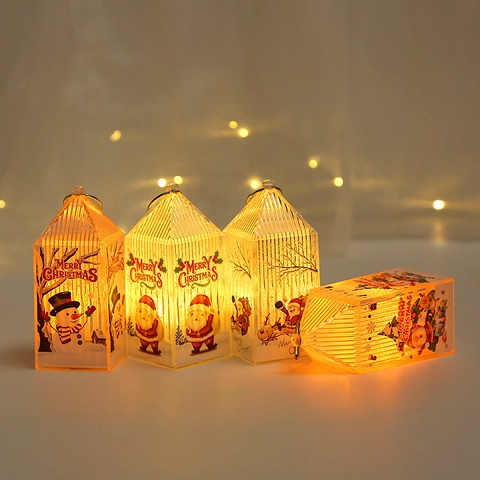 Weihnachts LED Laterne Nachtlicht Hausform Kunststoff Hängende Ornament Warmer Glanz Weihnachtsmann Rentier Schneemann