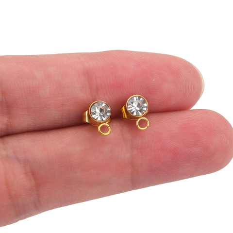 Pasadores Para Pendientes De Acero Inoxidable Con Diamantes De Imitación Y Anillos De Suspensión Para Hacer Joyas DIY
