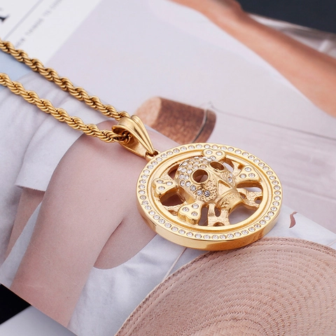 Collana Pendente Teschio Acciaio Inossidabile Placcato Oro 18K Iced Out Gioielli Hip Hop Per Uomini Stile Punk