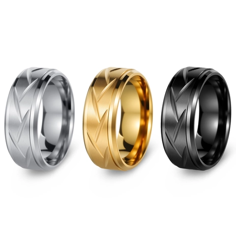Vintage Stainless Steel Men Ring Brushed Geometric Textured Band Ring Electroplated Fashion Accessory For Men Women Jewelry