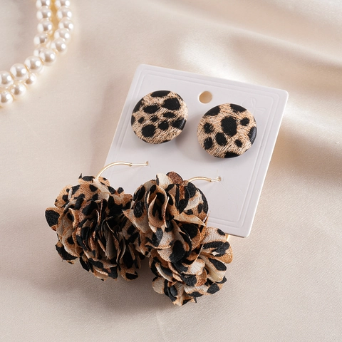 Leopard Print Floral Drop Earrings And Round Studs With 925 Sterling Silver Earring Post Vintage Maillard Style Fabric Leather Alloy For Women