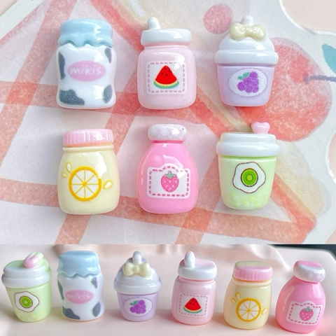 Mini Jugo Botella De Bebida Charms De Resina Para Manualidades DIY Funda De Teléfono Pinza De Pelo Decoración Tema Fruta