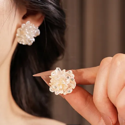 Eleganti Orecchini A Lobo A Fiore Con Silver Earring Post Resina Strass Gioielli Floreali Per Donna Regalo Chic