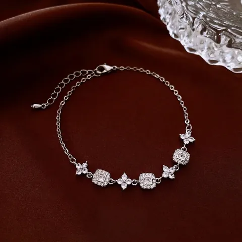 Adjustable Square Four Petal Flower Bracelet Gold Plated Copper Zircon Elegant Fashion Jewelry For Women