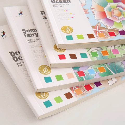 Pocket Watercolor Painting Book Portable Paper Coloring Book For Kids With Built In Solid Paint And Brush Cartoon Art