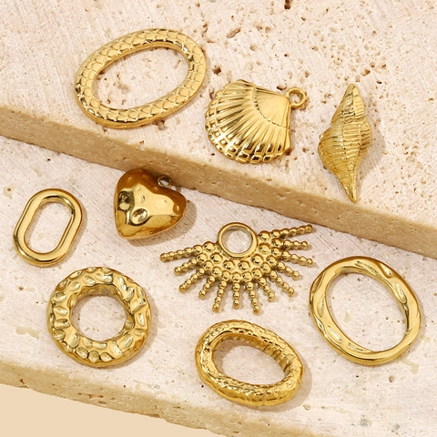 Vintage Edelstahl Anhänger Für DIY Schmuckherstellung Geometrisches Herz Sonnenblume Muschel Mond Für Halskette Ohrring