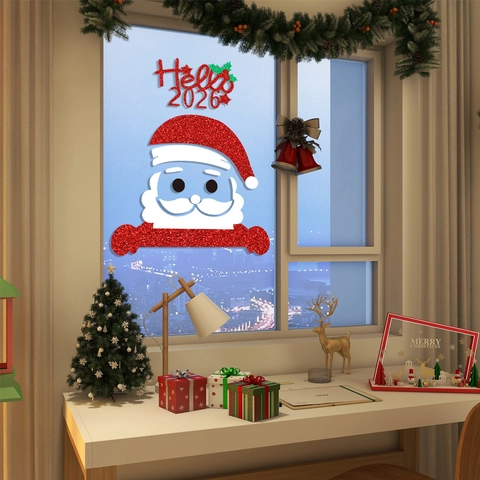 Adesivi Per Porte Pareti Fai Da Te Natale Carta Glitterata Babbo Natale Renna Pupazzo Di Neve Decorazione Casa
