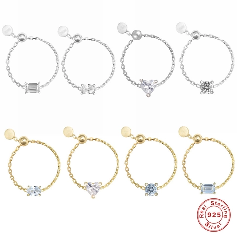 Anillo De Cadena De Plata De Ley 925 Con Circonita Ajustable Joyería De Dedo Abierta Para Mujer Corazón Esmeralda Redondo
