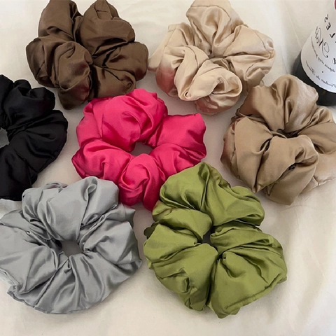 Oversized Satin Scrunchie Solid Color Elastic Hair Tie Smooth French Vintage Accessory For Women