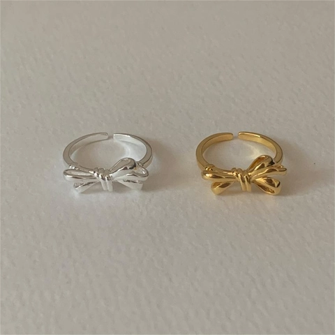 Bowknot Schleife Verstellbarer Ring 925 Sterlingsilber Offener Wickel Koreanischer Stil Minimalistischer Süßer Schmuck Für Frauen Geschenk
