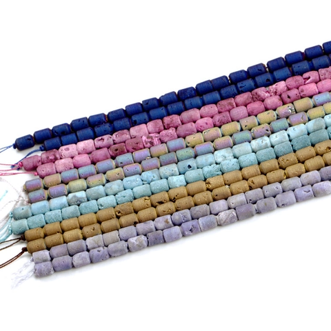 Natural Druzy Agate Barrel Beads Geode Crystal Cave Matte Finish DIY Jewelry Making Findings Ethnic Style