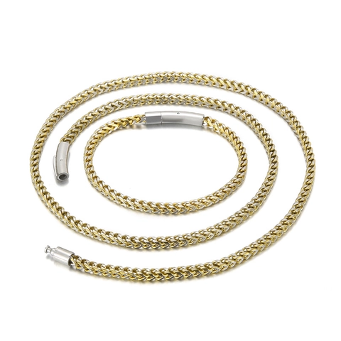 Herren Edelstahl Franco Kette Armband Und Halskette Retro Industrie Bicolor Weizengeflecht Punk Minimalist Accessoire