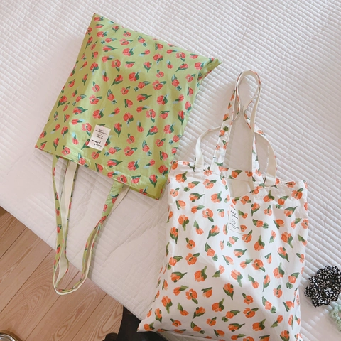 Borsa Tote In Tela Floreale Da Donna Grande Capacità Cotone Borsa A Spalla Stampa Estetica Fresca Borsa A Mano Versatile