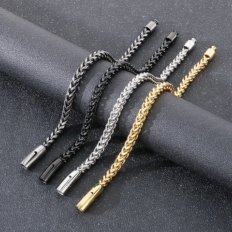 Pulsera De Cadena Franco De Acero Inoxidable Para Hombre Punk Vintage Streetwear Hip Hop Con Cierre