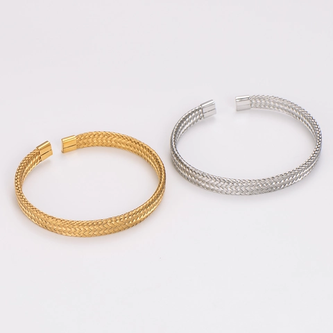 Gewebtes Mesh Manschettenarmband 304 Edelstahl Minimalistisch Offener Armreif Vielseitiger Modeschmuck Für Damen Herren