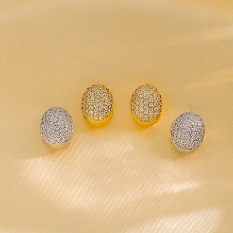 Orecchini A Cerchio Ovali Con Pavé Di Zirconi Rame Placcato Oro Argento Gioielli Di Lusso Vintage