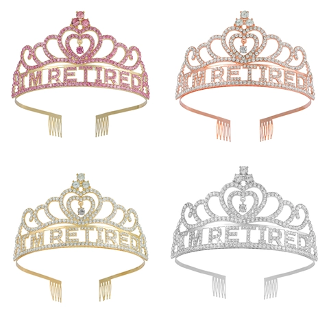 I'M RETIRED Tiara Corona Lega Strass Design A Cuore Con Pettini Per Festa Di Pensionamento Donne Accessorio