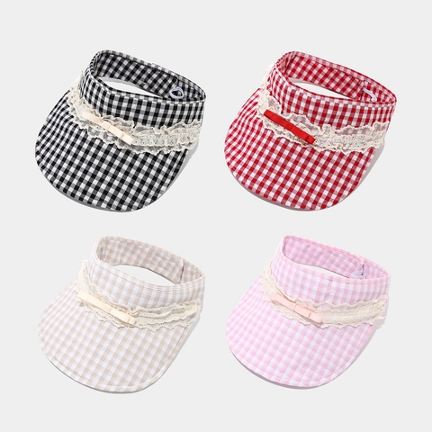Cappello Da Sole In Cotone Per Donna Con Fiocco In Pizzo Tesa Larga Pieghevole A Quadri Esterno