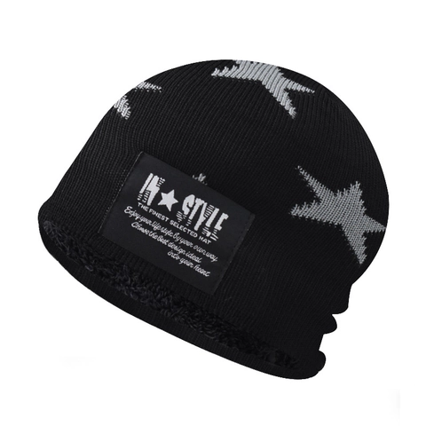 Berretto Beanie Maglia Lana Motivo Stelle Foderato In Pile Inverno Caldo Termico Protezione Orecchie Skull Cap Casual Moda
