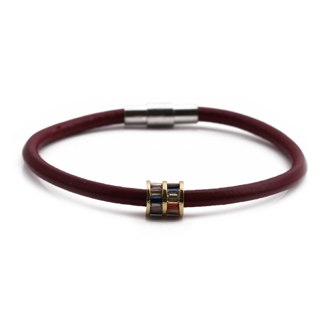 Fashion Braided Leather Rope Bracelet With Multi Color Zircon Metal Slider And Stainless Steel Magnetic Clasp For Women