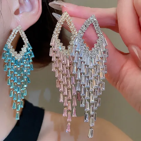 Raute Lange Quaste Hängerohrringe Kupfer Zirkonia Mit 925 Sterling Silber Ohrstecker Glänzender Luxus Party Schmuck Für Damen