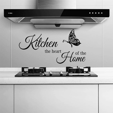 Autocollants Muraux Cuisine Cœur De La Maison Stickers PVC Salle À Manger Couverts Tasse À Café Papillon Noir
