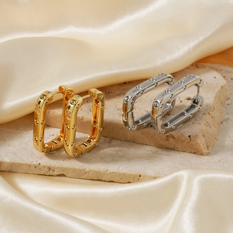Orecchini A Cerchio Rettangolari Rame Con Zircone Design Geometrico Industriale Scanalatura A Vite Gioielli Di Moda